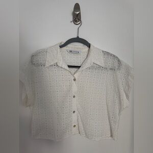 Zara Eyelet Collared Top
